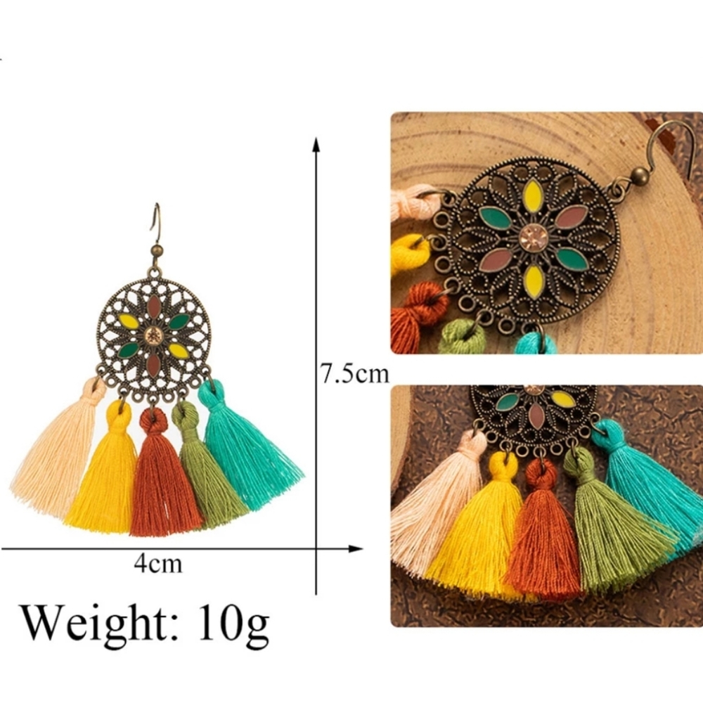 🔹️Rainbow Tassel Bronze-tone Earrings - Picture 4 of 6
